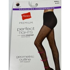 2 Hanes Premium Perfect Tights Small Black‎ Geometric Outline Graduated Support